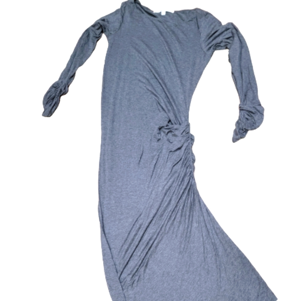 StudioM grey a line Dress with sleeve and side waist embroidery.
